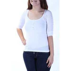 GOODIES USA Womens White 3/4 Sleeve Scoop Neck Top Size: S